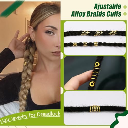280pcs Gold Hair Jewelry for Braids Dreadlock Locs Metal Hair Clips Accessories for Women,Adjustable Hair Cuffs Coils Rings Charms Braiding Decoration - color: Gold-280pcs