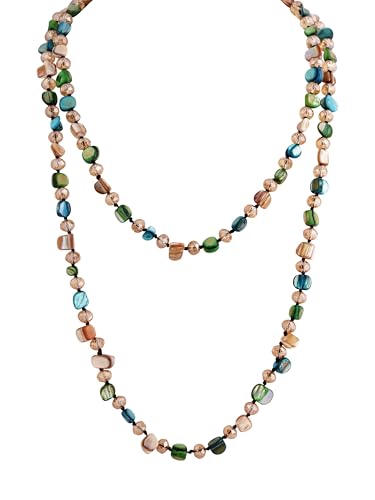 MINACHI Colorful Irregular Beaded Long Necklace, Coated Reflective Glass Beads, Bohemian Vintage Chunky Costume Jewelry for Women - style: Necklace NEC.005