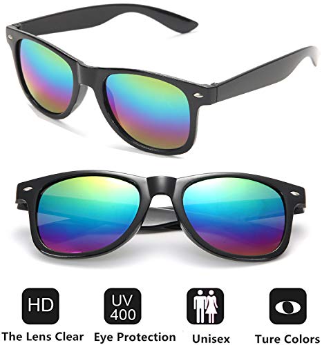 Eyegla Sunglasses Bulk Party Sunglasses Pack 80s Shades Eyewear Set for Men Women 8/10/20/30Pack - color: Black Frame+green Mirror Lens 10 Pack