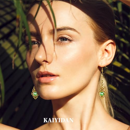 Silver/Gold Boho Dangle Statement Earrings for Women Trendy,Handmade Vintage Dainty Cute Long Drop Summer Earrings,fashion Accessories Jewelry Gifts - color: A19 Bronze Greeen Aventurine Dangle Earrings