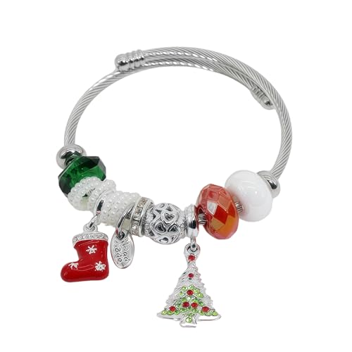 Silver Women Bracelets - Adjustable Charm Bracelets for Women Birthday Gifts Favors Titanium Steel Bracelet Bundle Jewelry Kit - color: H: Christmas Socks - Christmas Tree