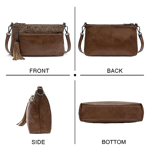 LAVAWA Women's Crossbody Handbag Small Vintage, Ladies Wallet Western Adjustable Phone Purse Clutch Turquoise Concho Embossed - color: Coffee3