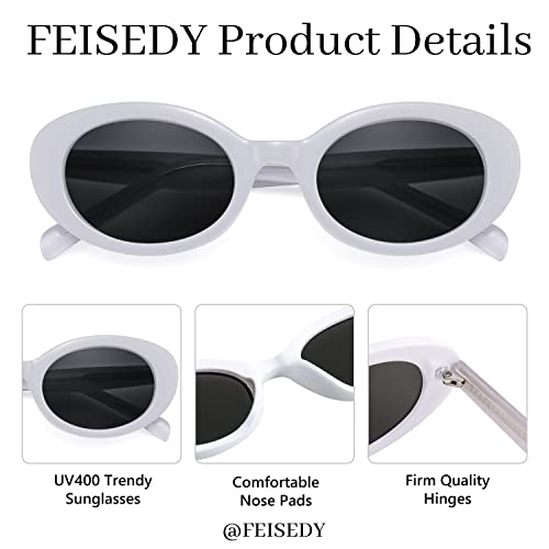 FEISEDY Sunglasses Womens, Retro Oval Cateye Sun Glasses Men, Small 90s Style B4128 - color: White