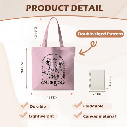Jesus Tote Bag, Christian Tote Bags for Women, Religious Reusable Grocery Bags - color: Pink Floral
