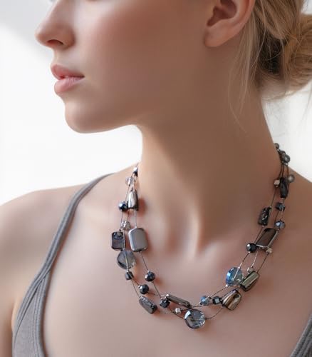 FULU AUTUMN Beaded Statement Necklaces for Women Shell Bead Chunky Collar Necklace Summer Layer boho Costume Jewelry for Her - color: Navy Blue