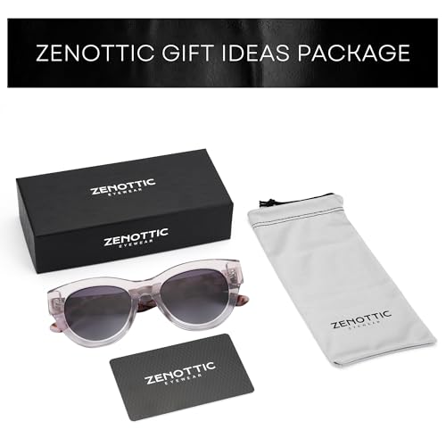 ZENOTTIC Polarized Sunglasses Women Round: Trendy Sun Glasses for Ladies - Retro Classic Shades UV400 Protection - color: C03 Crystal Grey Frame Grey Lens