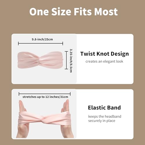 ZLYC Mulberry Silk Headband Elastic Twist Knotted Head Bands for Women's Hair, Solid Light Pink - color: Solid Light Pink