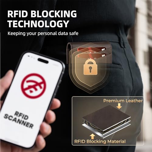 RUNBOX Wallet for Men -Slim Rfid Leather Mens Bifold Novelty Wallets 2 ID Window With Gift Box Men's Accessories | Slim - color: CH DARK BROWN