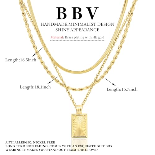 BBV Layered Gold Necklaces for Women Stackable Dainty 14K Gold Plated Silver Chain Necklace Layering Cute Fashion Pendant Choker Necklaces Trendy Jewelry Set Gifts for Women - color: golden, style: Rope twist snake chain O-ring chain texture