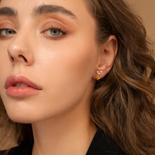 Gold Silver Earrings For Women,14K Gold/Silver Plated Hypoallergenic Stud Earrings For Women Trendy ,Minimalist Simple Unique Gold Silver Diamond Cubic Zirconia Stud Earrings Dainty Cute Jewelry Gifts - style: 3 Diamond Stud-Gold