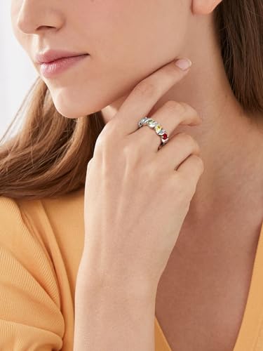 Custom4U Personalized Mothers Ring with 1-5 Birthstones Names Engraved 925 Sterling Silver/14K White Gold Plated Birthstone Rings for Women Promise Ring Birthday Jewelry Gifts for Mom Grandmother Wife - color: 4 Birthstones Ring (Engraved)