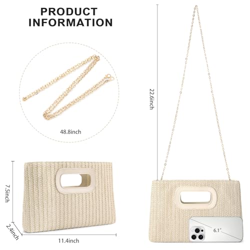 RNIEGA Straw Clutch Handbags Summer Clutch Woven Boho Beach Bags Straw Purses for Women - color: Beige