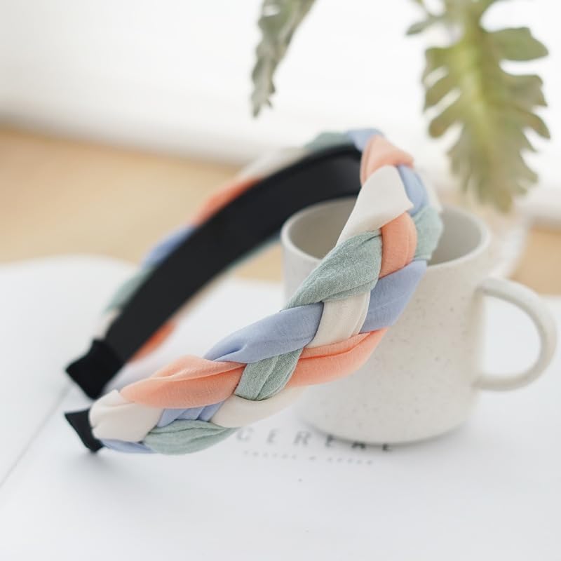 Braided Headband for Women-Vintage Fabric High Crown Headband with Non-Slip Teeth, Cute Boho Knotted Hair Band for Women & Teens (21-Blue Decor, One Size) - color: 21-Blue Decor