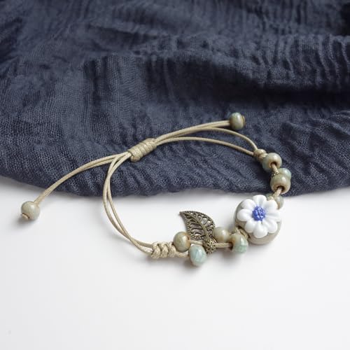 Handmade Green Boho Bracelets for Women, Bohemian Ceramic Beads Bracelets for Friends, Trendy Porcelain Stone Beaded Bracelets for Sisters - color: blue