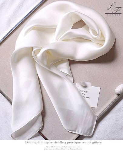 Hioyiwse Satin Square Scarf for Women Solid Color Emulation Silk Handkerchief Hair Ribbon Headband Handbag Purse - color: D2-white(23.6*23.6inch)