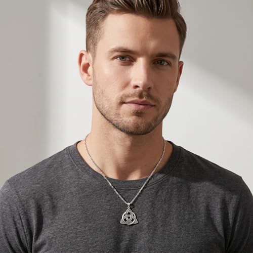 Celtic Necklace for men Sterling Silver Celtic Knot Triquetra Triangle Trinity Necklace Gift for Men - color: G-Silver