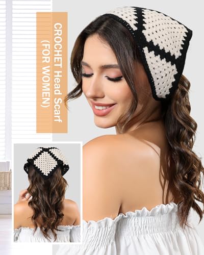 AWAYTR Crochet Head Scarf Hair Bandanas Women Knit Bandana Headband Scarf Tie-Back Head Coverings Floral Headscarf - color: Black