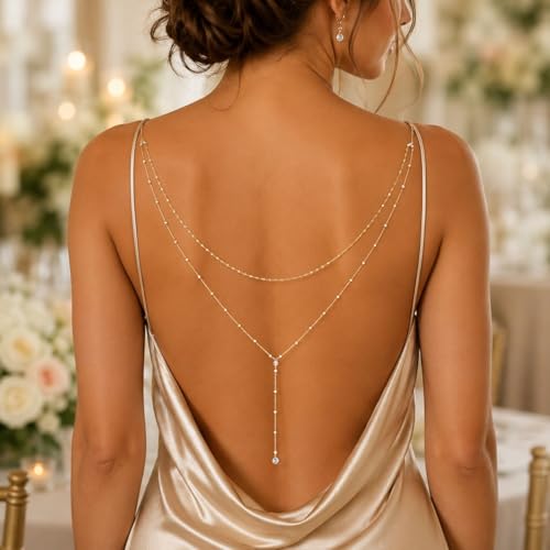 Back Necklace for Backless Dress Body Chain Jewelry for Women Adjustable Rhinestone Chain Necklace Bridal Jewelry for Weddings Summer Vacation - color: Vshape