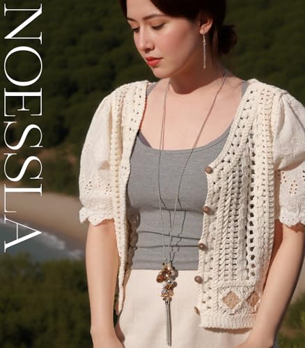 Noessla Boho Long Pendant Necklaces for Women Silver Tassel Long Necklace Sweater Chain Mothers Day Gifts Silver Costume Jewelry for Women - color: Brown