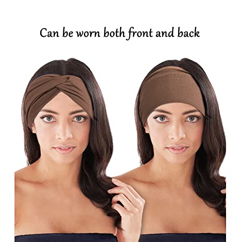 Jesries 10 PCS Women Headbands African Wide Hair Wrap Extra Turban Head Bands for Lady Large Sport Workout Stretch Non-slip Big Hair Bands - color: Khaki
