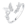 PARCOM Adjustable Women Stackable Ring, 925 Sterling Silver Open Rings - Trendy Eternity Cubic Zirconia Stackable Band Engagement Promise Ring for Her, Hypoallergenic Non Tarnish Nature Bird Floral Thumb Rings - color: Butterfly Swarm