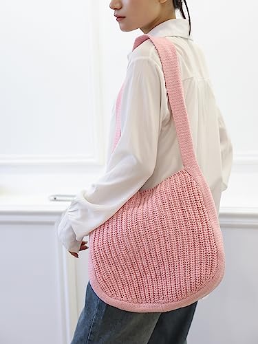 ENBEI Women's Crochet Tote Bag Knit Shoulder bag,Aesthetic Bag,Cute Eco-Friendly Tote for Travel,Daily Use,Gift Box Packaging - color: Pink