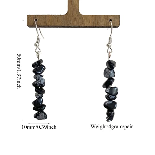 Handmade Bohemian Vintage Silver Nature Stone Beads Long Dangle Drop Earrings for Women - color: Black White