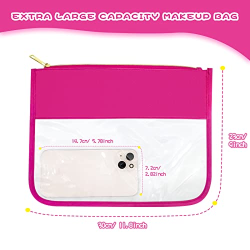 LOKFAR Nylon Makeup Bag DIY Chenille Letter Clear Travel Zipper Pouch, Preppy Makeup Bag Clear Cosmetic Bag, Water-proof Makeup Travel Pouch Snack Bags for Women (Rose Red) - color: Rose Red