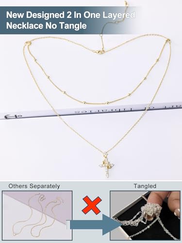 YIMERAIRE Upgraded Moissanite Crown Cross Necklace 14K Gold Vermeil 1.1 Carats Dainty Iced Out Easter Basket Stuffer Cross Jewelry S925 Sterling Silver Simple Gold Christian Faith Moissanite Cross Pendant Necklace For Women - color: Stackable-Gold