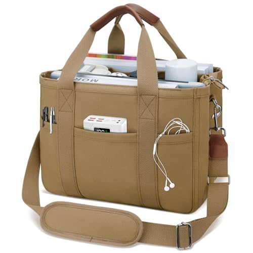 KKXIU Canvas Tote Bag for Women with Zipper and Compartments Crossbody Large Bible Messenger Purse Bag With Pockets | Canvas - color: Brown, size: X-Large