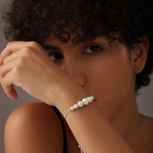 LeCalla Pearl Bracelets for Women in 925 Sterling Silver & 14K Gold-Plated Silver | Adjustable Pearl Bolo Bracelets | Handmade Sliding Chain Beaded Bracelet Jewelry Gifts for all Occasions - color: Bead Bolo Bracelet