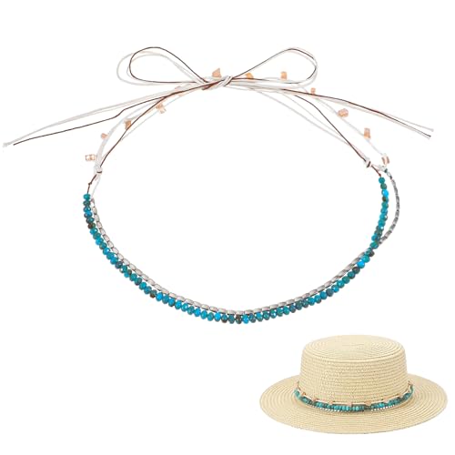 Adjustable Cowboy Hat Band for Women Men, Turquoise Cowboy Beaded Bands, Cowgirl Rope Belt for Panama Fedora - color: Green A