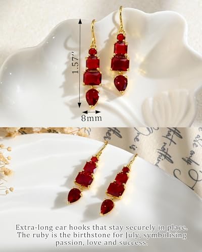 Colorful Cubic Zirconia Dangle Earrings for Women Multicolor Crystal Earrings Rainbow Cz Dangling for Birthstone Jewelry - color: Red