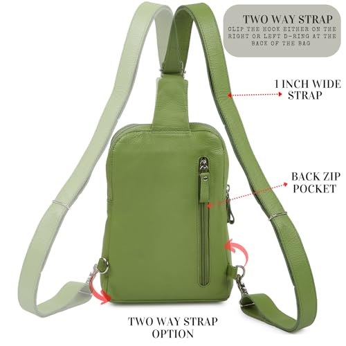 Leather Sling Bag for Women Genuine Crossbody Purse Small Trendy Cross Over Chest with Phone and Credit Card Slots (Sage Nappa) - color: Sage Nappa