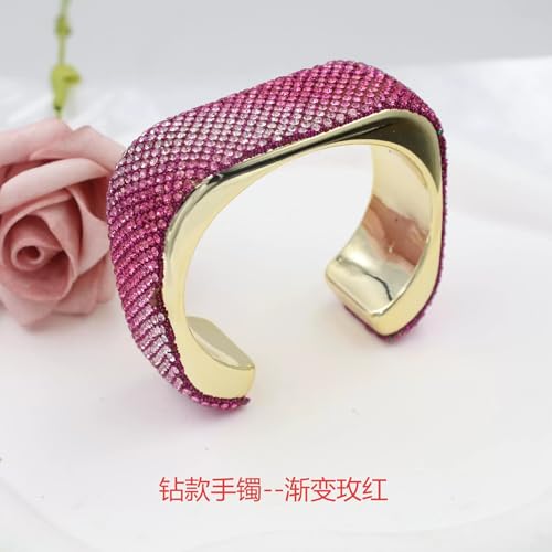 Women's Wide Cuff Bracelet Statement Jewelry with Sparkling Rhinestones, Open Adjustable Design for Party, Evening, Daily Wear - color: Pink