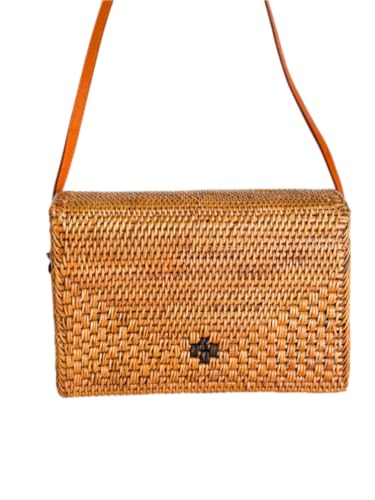 Utama Rattan Bag - Handmade Wicker Woven Purse - Ata, Woven, Straw, Bags - Circle, Square, Oval, Trapezoid Straw Boho Bags - color: Square Bow