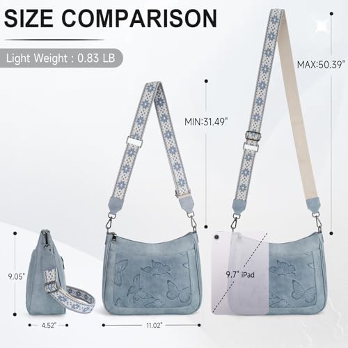 KITEVIUN Crossbody Bags for Women Trendy, Vegan Leather Medium Butterfly Hobo Purse, Women's Shoulder Handbags - color: 03-blue