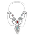 Bethynas Bohemian Ethnic Tribal Chunky Necklace Multilayer Long Tassel Turquoise Statement Neck Chain Retro Coin Gemstone Exaggerated Costume Accessories for Women - color: B-Silver