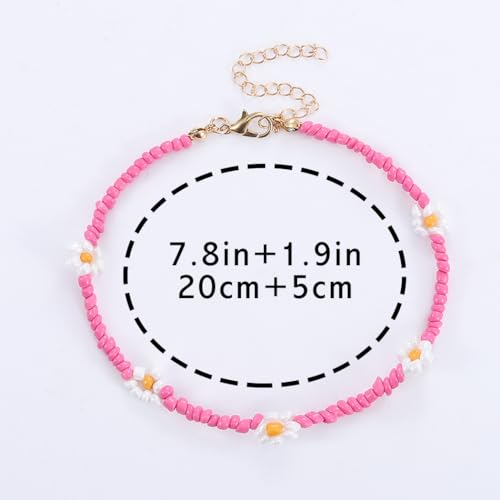 Tgirls Boho Ankle Bracelets for Women Beaded Anklets Chain Beachy Flower Foot Accessories - color: Pink