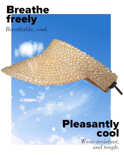 Straw Sun Visors & Hats for Women - Packable Beach Hats, Handmade, Sun Protection - color: Beige