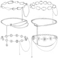 Liliaafar 6 Pcs Gold Silver Waist Chain Belt for Women Multi Layer Sun Metal Adjustable Body Belly Chain for Jean Dress - color: Silver