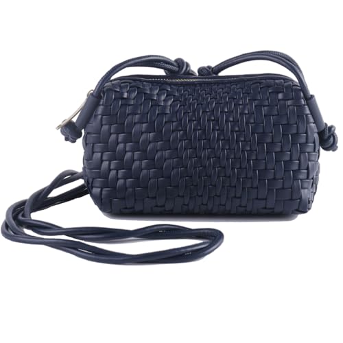Woven Crossbody Bags for Women Handwoven Purses Vegan Leather Small Handbag Handmade Shoulderbag | Lightweight - color: Navy Blue