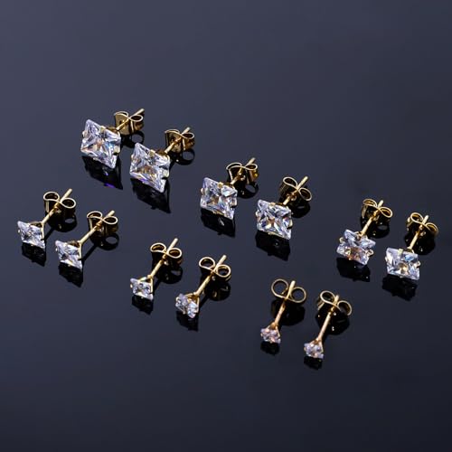 20G Hypoallergenic Surgical Steel Square Pearl Ball CZ Flat Back Stud Earrings for Sensitive Ear, Lightweight Shiny Earrings Studs for Helix Tragus Cartilage Multiple Piercing - color: Gold-C