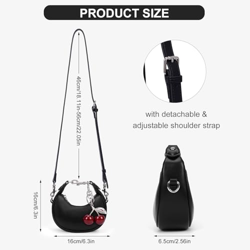 JQWSVE Small Top Handle Bags for Women Mini Purses Cute Ladies Handbags Crescent Mini Crossbody Bags with Cherry - color: A02-small-black