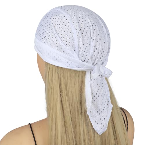 PURFUN Men Women Breathable Cycling Bandana Headscarf Adjustable Sweat Wicking Quick Dry Mesh Head Scarf Wrap Liner Skull Cap - color: White