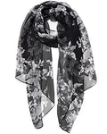 YOUR SMILE Ladies/Women's Lightweight Floral Print/Solid Color mixture Shawl Scarf For Spring Summer season - color: Black White Flower