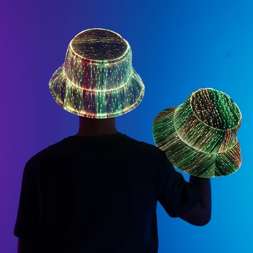 lumisonata LED Rave Bucket Hat Light up Fisherman Cap 7 Colors Glow in the Dark Party Hats USB Rechargeable EDM Festival Gear - color: Black