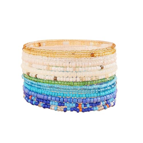 Fuqimanman2020 18Pcs Boho Stackable Beaded Bracelets for Women Colorful Handmade Multilayered Rice Beads Anklets Set Summer Beach Bohemian Jewelry Gift - color: Style 1 Blue B