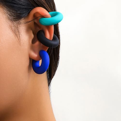 Ear Cuff Earrings for Women Chunky Ear Cuff Colourful Non Pierced Ear Cuff Non Piercing Clip On Cartilage Wrap Cuff Earrings Jewelry Gifts - color: 3Pcs B