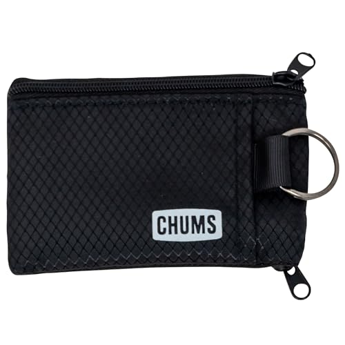 Chums Surfshorts Wallet - Solid Colors Collection, Lightweight Slim Wallet with RFID Blocking Card & Clear ID Window - Zippered Minimalist Wallet w/Key Ring - color: Black